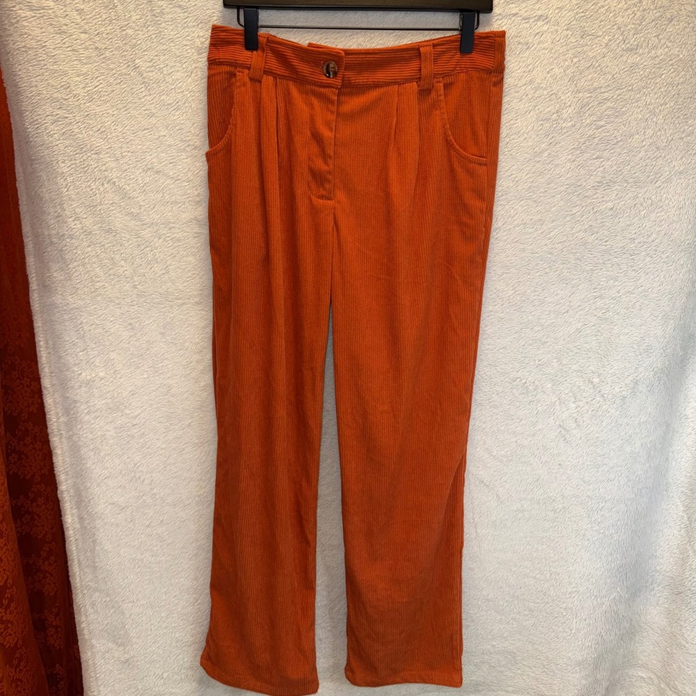 Halara Burnt Orange Corduroy High Waisted Wide Leg Pleated Pants L Cottagecore